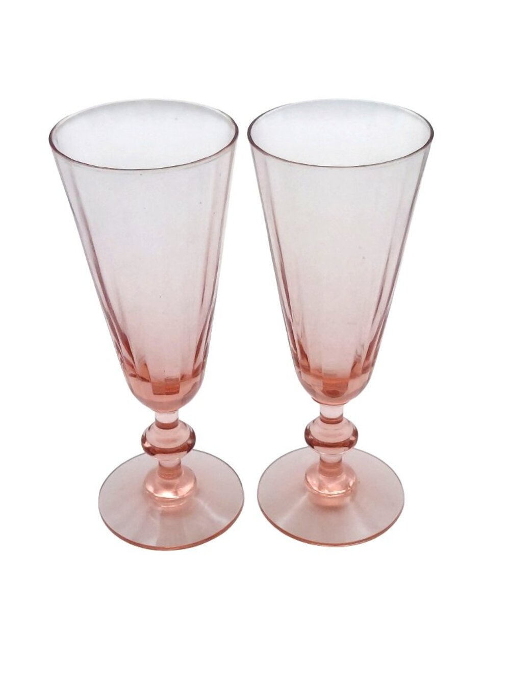 Depression Glass Champagne Flute Pink Optic Ribbed Set Of 2 Barware Vintage 30s